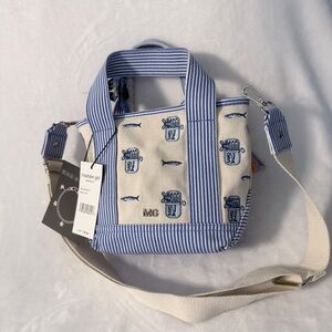 Madden Girl Blue & Cream Sardine Striped Canvas Tote